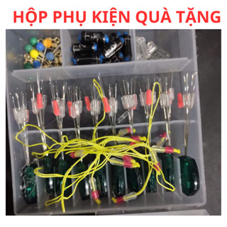 Hộp phụ kiện làm trục  câu cá, trắng và xanh mỗi hộp gồm mười bộ sét trục câu đài