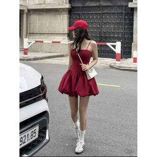 Đầm 2 dây phối kiểu from bí xòe free size dưới 52kg