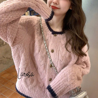  Áo khoác len cardigan  áo khoác len nữ vặn thừng cổ tròn phối viền chất len mềm mịn màu hồng màu kem hàng QCCC không xù 