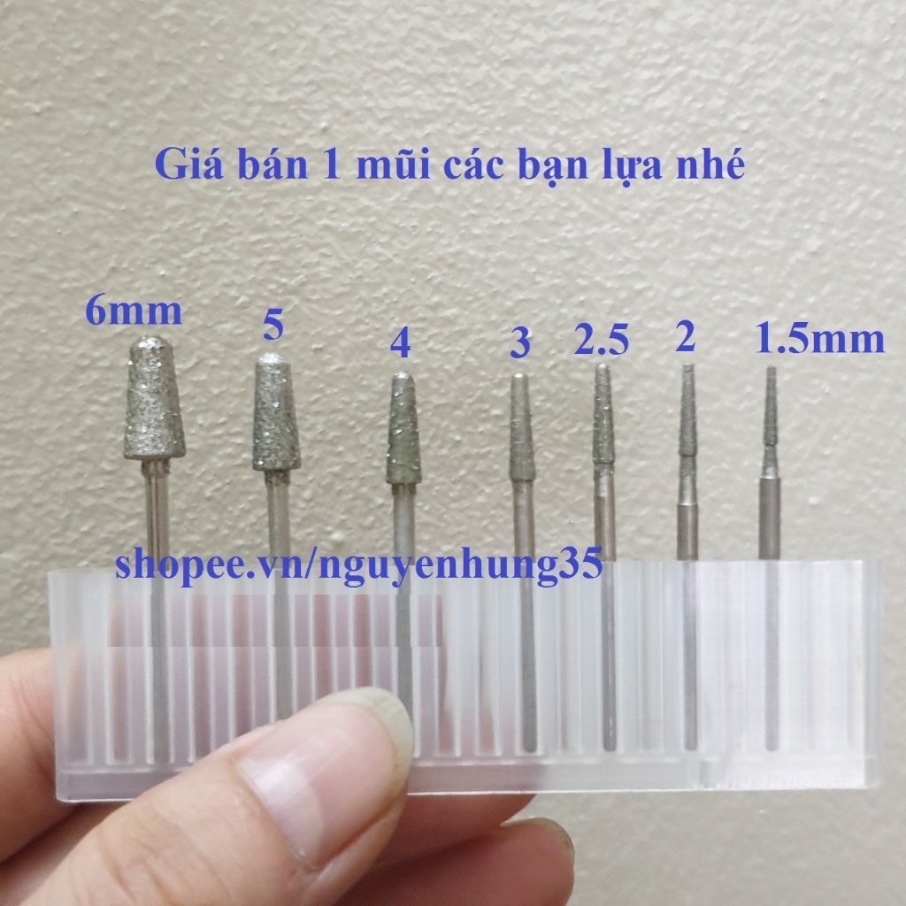 Mũi mài kim cương nhọn ten lua  B - mũi mài doa lỗ đá - mài đá mài ngọc - đá mài mịn trục 2.35mm