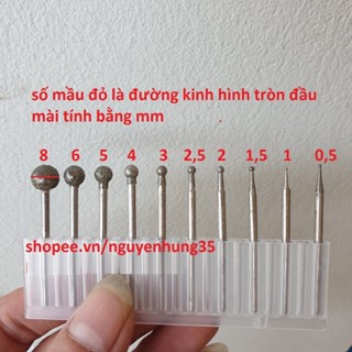 Mũi mài kim cương đầu tròn cán trục 2mm hay 2.35mm vừa tất cả các loại máy, mũi khắc đá, mũi điêu khắc ngọc chi tiết nhỏ