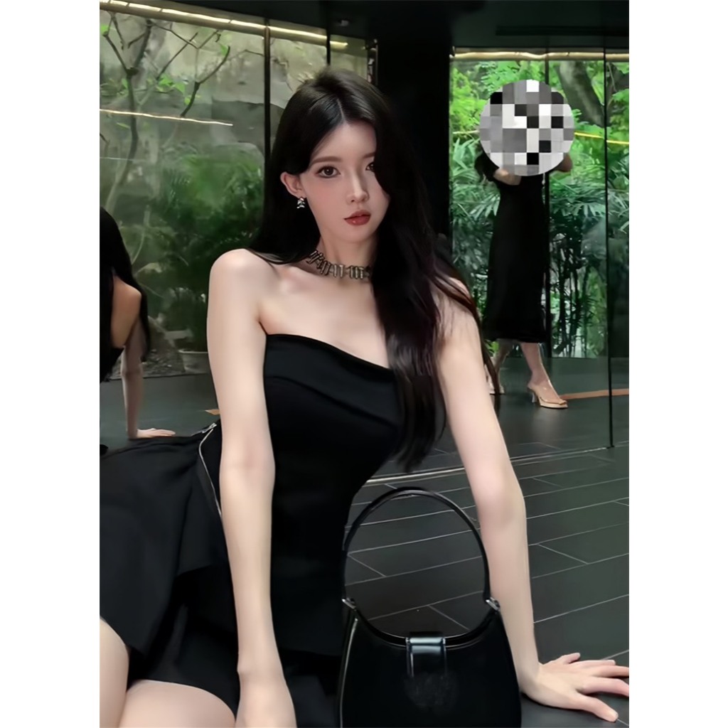 Set áo cúp ngực xẻ tà kéo khóa bên hông kèm chân váy xòe dáng ngắn sang chảnh phù hợp đi tiệc CATCHY | BigBuy360 - bigbuy360.vn