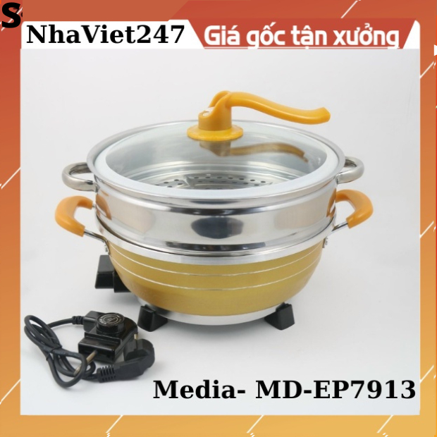 -Nồi lẩu điện đa năng 2 Tầng MD-EP7913-Chảo điện,chống dính sào,rán,nấu canh,bộ nồi xửng hấp cao cấp