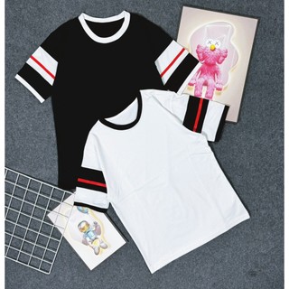 Áo thun tròn nam nữ chất cotton co dãn cao cấp phối sọc tay lỡ viền cổ HH STORE