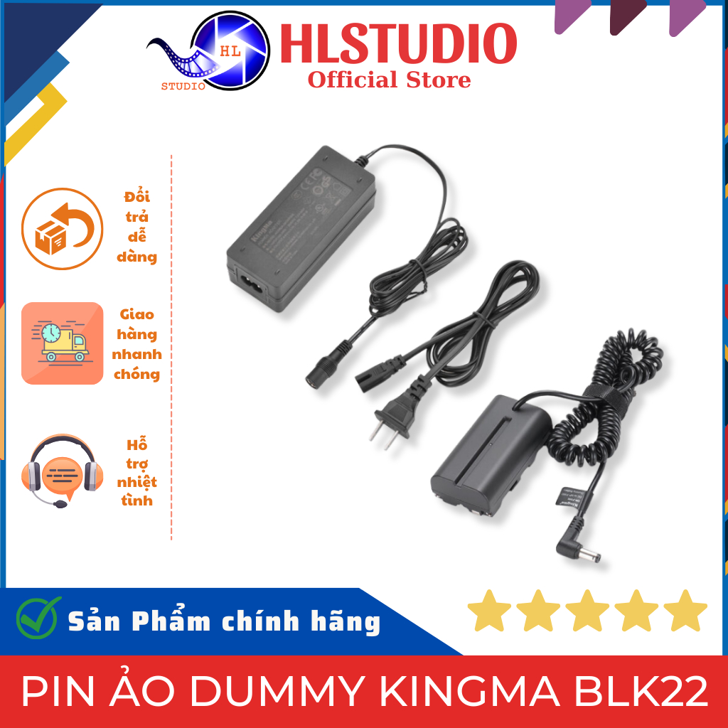 Pin Ảo Dummy KingMa BLK22 + Adapter Cho Máy Lumix GH5 GH6 GH7 - HL Studio - Nguồn Điện Liên Tục, Hiệ
