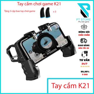 Tay cầm chơi game k21 - kèm nút bấm cho game PUBG, ROS, Free Fire..gắn điện thoại tiện lợi  (Tặng kèm bao tay cao cấp )