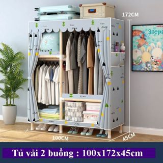 Tủ Đựng Quần Áo Vải  Tủ vải khung gỗ 2 buồng Lắp Ghép Đa Năng Tủ Treo Quần áo Vải bảo hành 12 tháng toàn quốc