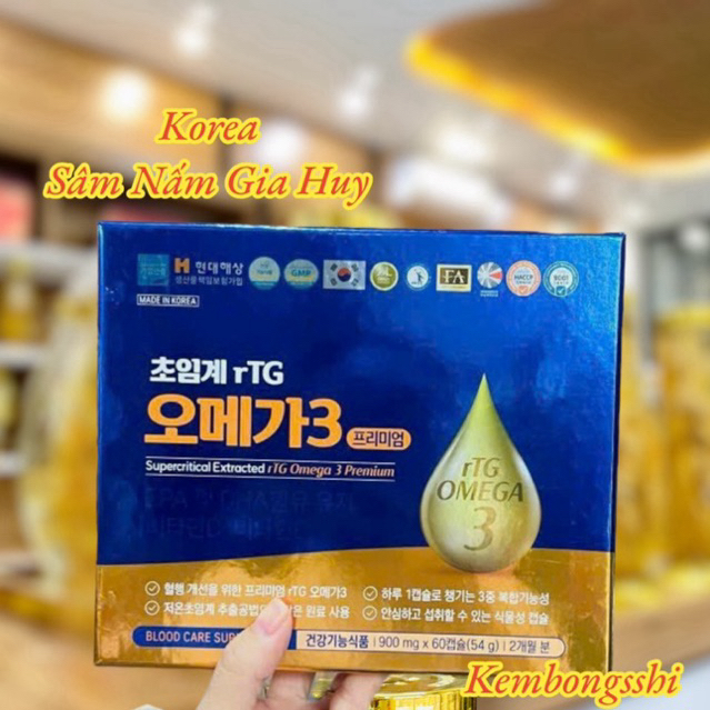 [HÀNG MỚI VỀ] Viên Omega Dầu Cá Gia Đình 60v Hàn Quốc - Supercritical Extracted rTG Omega 3 Premium
