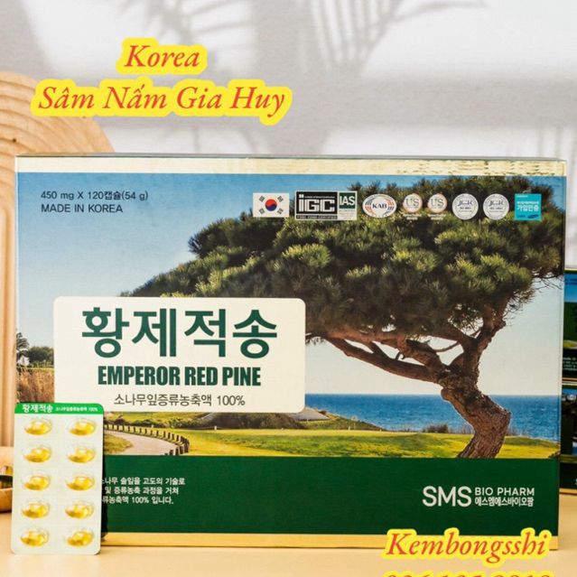 [HÀNG MỚI VỀ ]Viên Uống Thông Đỏ Cao Cấp Hàn Quốc, Hộp Xanh Samsung Emperor red pine 120 viên