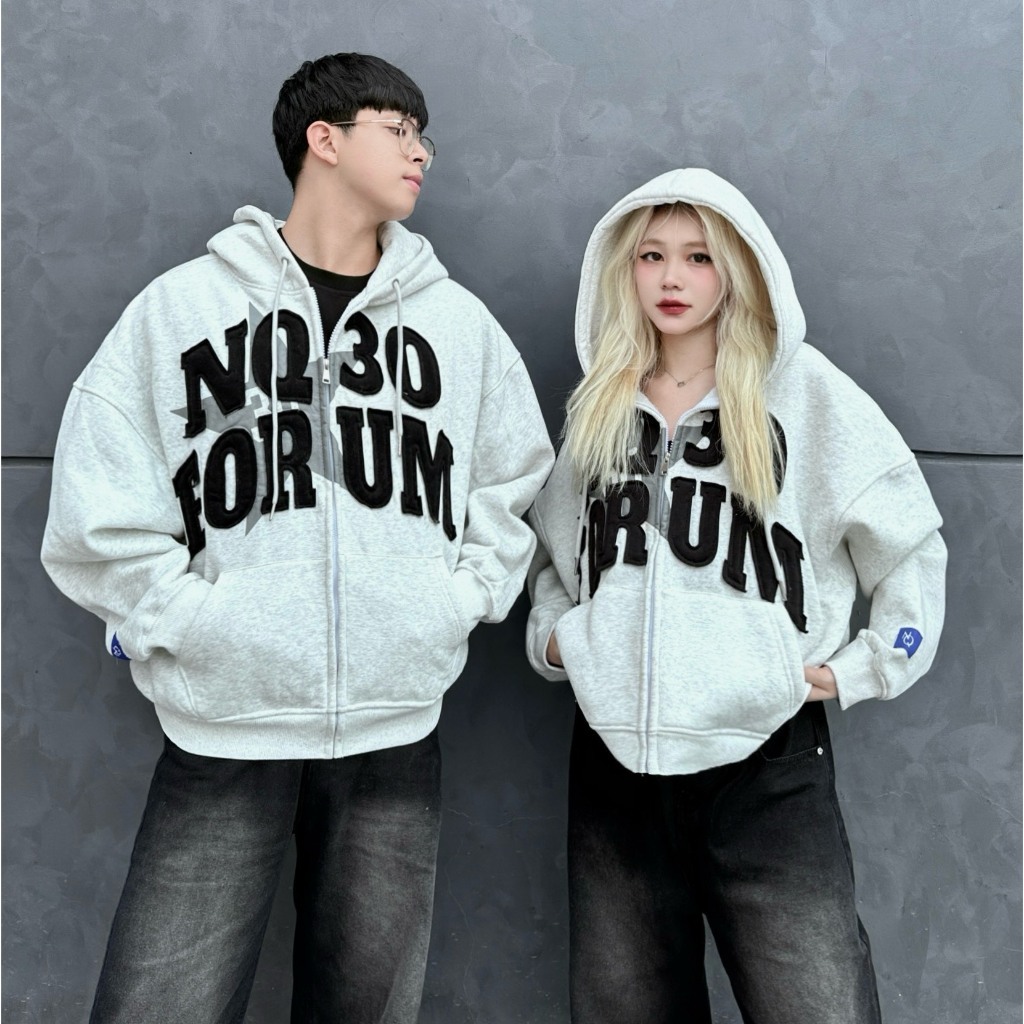 Áo Hoodie NQ30 FORUM – Form Rộng, Zip Thêu Đắp Vải, Unisex Nam Nữ T09