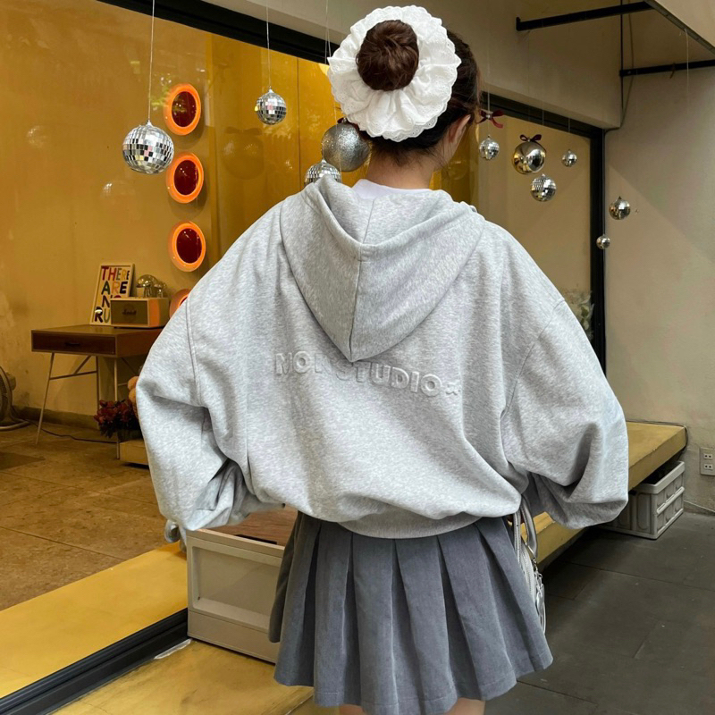 Áo khoác hoodie zip BOXY có nút bấm, dập nổi, in nổi ,có túi trong UNISEX NAM NỮ Mẫu Mới 2024