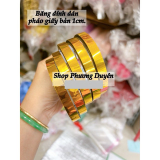 Băng keo màu vàng đồng bản 1cm/2cm dán viền Tết, quấn cây kim tiền ....