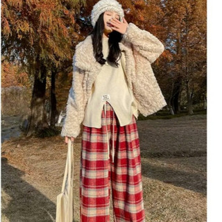 Quần suông dạ kẻ caro hot trend cân mọi outfit đi học, đi chơi, đi làm, ống rộng phong cách hàn quốc