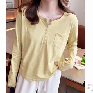 Áo thun Dài Tay Vạt Bầu cổ trụ nút chất xược NEONVN, áo thun dài tay thu đông phối nút vạt bầu pastel chất xược mềm mại