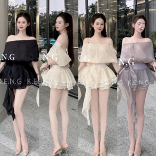 Sét áo tơ trễ vai hở lưng phối chân váy xoè tầng hoa tà bèo cực xinh sang chảnh