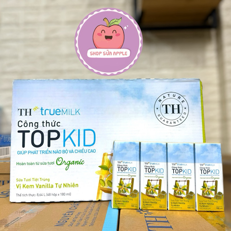 Date T2/26 - Thùng 48 hộp Sữa TH True milk TOPKID ORGANIC kem vani 180ml