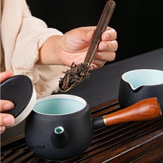 Bộ Dụng Cụ Dùng Pha Trà Đạo, Bộ Cung Nhãn Chất Liệu Bằng Đồng Và Gỗ Mun Đen
