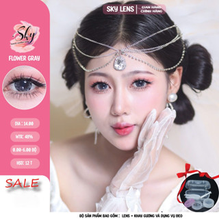 Lens vân  hoa -Kính áp tròng Sky Contact Lens Korea- Flower Gray Dia 14.00 Bc 8.6