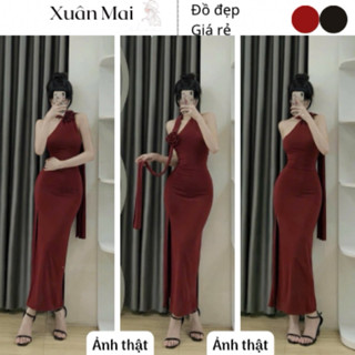 Đầm ôm body nữ dây cổ đính hoa mặc được nhiều kiểu màu đỏ đen đầm đi chơi đi tiệc đi biển Noel Tết xuanmaishop12