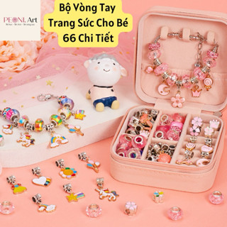 Set/Bộ Charm Pandora 66 Chi Tiết Vòng Tay Tự Làm Cho Bé, Trang Sức Cho Bé Kèm Hộp Nhung + Túi