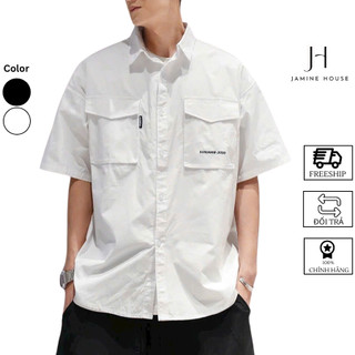 Áo Sơ Mi Nam Nữ JAMINE HOUSE Lụa Mango Form Rộng Tay Lỡ Thiết Kế Hai Túi Nắp 30 Có BigSize 90kg Unisex
