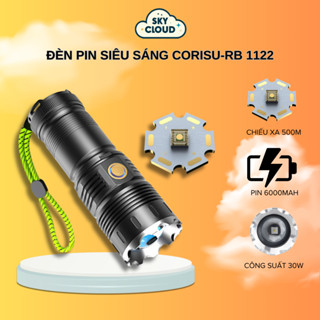 Đèn pin cầm tay Corisu RB 1122 - Siêu sáng, chiếu xa 500M, nhiều chế độ chiếu sáng, zoom xa gần