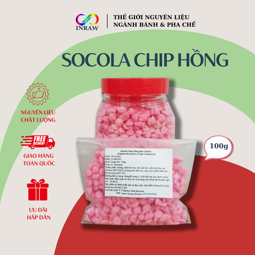 Socola Chip Hồng Dâu Colatta 100gr