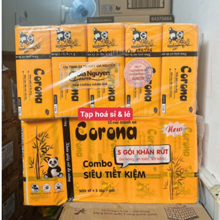 Combo 5 bịch giấy ăn rút gấu trúc corona (1 bịch 500 tờ)