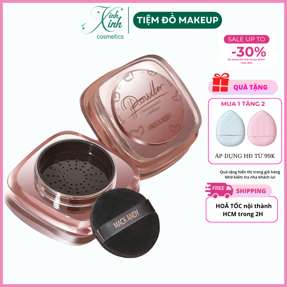 Phấn phủ Mack Andy POWDER có nhũ kim tuyến lấp lánh, kiềm dầu chống nước suốt 12h - chính hãng