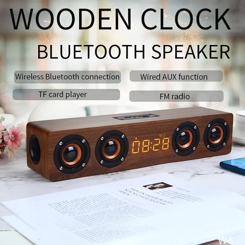 Loa Bluetooth để bàn Soundbar W8C công suất lớn 12W cho phòng lên tới 300m2 - Bluetooth 5.0 | Alarm Clock | FM Radio