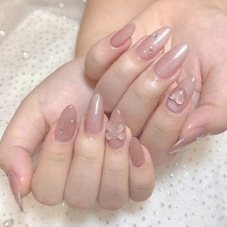 Móng úp thiết kế thủ công thạch hồng nude Cici nailbox C167 nhũ và đá lấp lánh tôn da