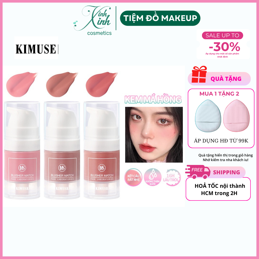 Má hồng dạng kem KIMUSE chống thấm nước và mồ hôi 6ml cho lớp nền căng bóng