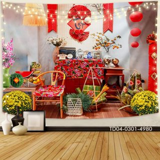 Tranh vải Tín Phát, Backdrop mừng Năm mới 2025, tết, giáng sinh, treo tường, trang trí sự kiện