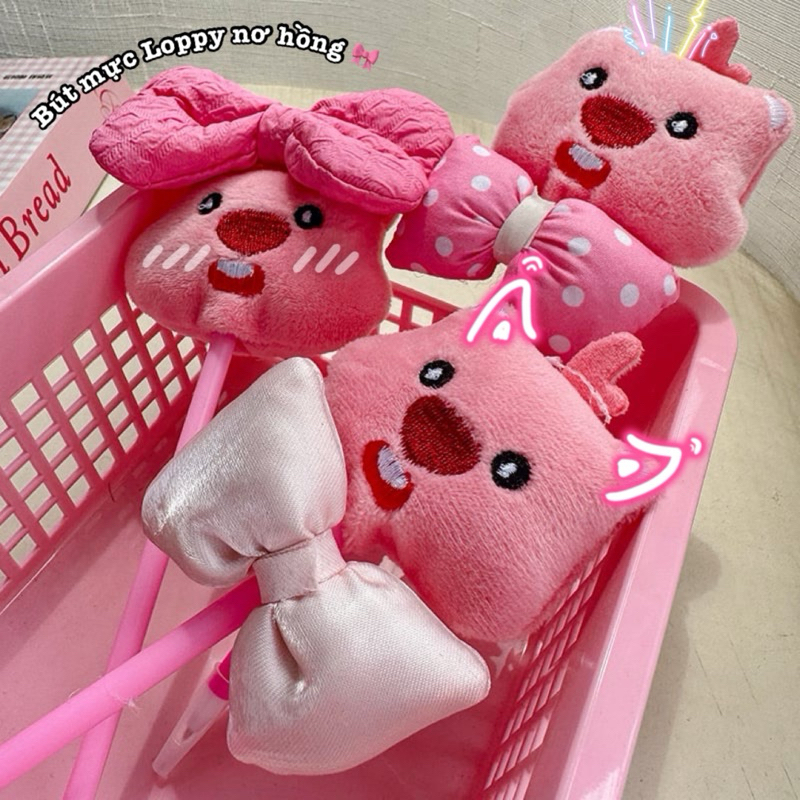 Bút nước học sinh hình Loppy cute Mực gel 0.13mm Họa Tiết Hoạt Hình Loppy Nơ Hồng xinh xắn dễ thương