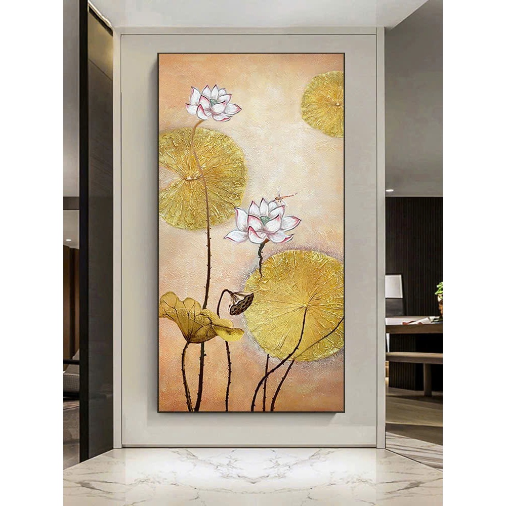 Tranh canvas hoa sen phong cách Á Đông treo tường trang trí nhà , phòng khách , phòng thờ , ngủ,..