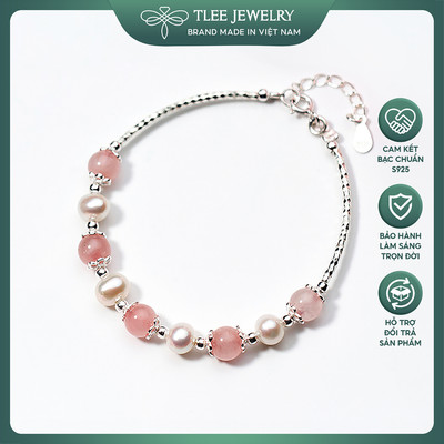 Lắc tay bạc nữ TLEE chuỗi đá thạch anh tự nhiên mix trai nước ngọt và ống bạc phay sáng nữ tính TLEE JEWELRY LT0328