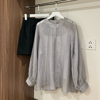 SET 3 món áo tơ XUYÊN THẤU Dài Tay kèm áo 2 dây, quần short cho Nữ Bazic onee