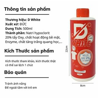 [Tặng Vòi Xịt] Chai Tẩy Trắng Quần Áo D-White, Tẩy Mốc, Ố Vàng, Không Phai Màu Vải - Chính Hãng Đánh Bay Mọi Vết Bẩn