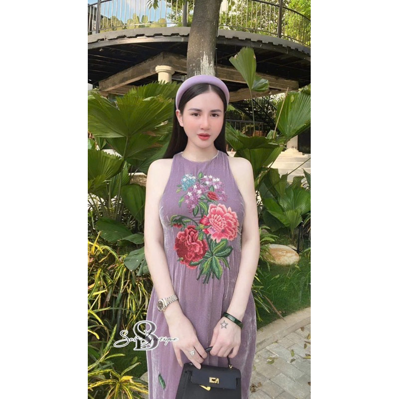 Váy nhung the thêu hoa ngực mới quá xinh