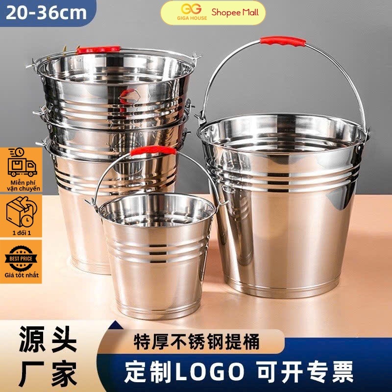 Xô đá inox, xô inox GIGA HOUSE, xô đựng đá có tay cầm tiện lợi