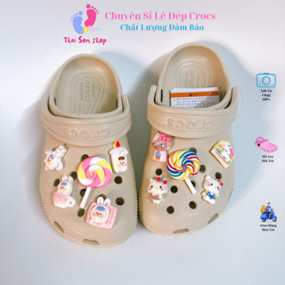 [ Tặng 10 sticker ] Dép Cross cho bé gái màu be Thái Sơn Shop Sục Crocs Classic nam nu người lớn trẻ em bé trai form đep