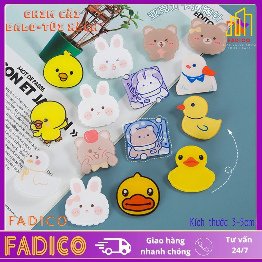 Sỉ Ghim cài balo túi xách,Sticker cài áo, túi xách balo hình VỊT CON  dễ thương,KT 3-5cm nhựa acrylic-FADICO