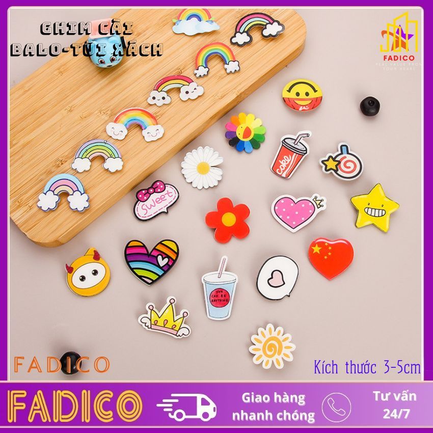 Sỉ Pin cài balo túi xách,sticker cài áo, trâm cài túi xách balo hình CẦU VỒNG  dễ thương,KT 3-5cm nhựa acrylic-FADICO