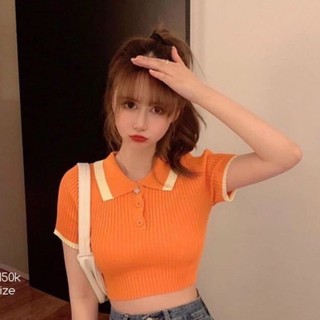 Áo len viền cổ croptop hàng QC