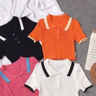 Áo len viền cổ croptop hàng QC