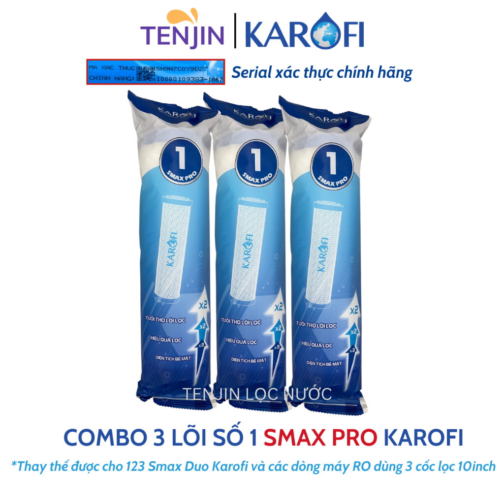 Combo 3 Lõi Số 1 Smax Pro Karofi - Lõi Lọc Thô Dùng Cho Máy Lọc Nước RO - Thay Thế Dòng Smax Duo Kar