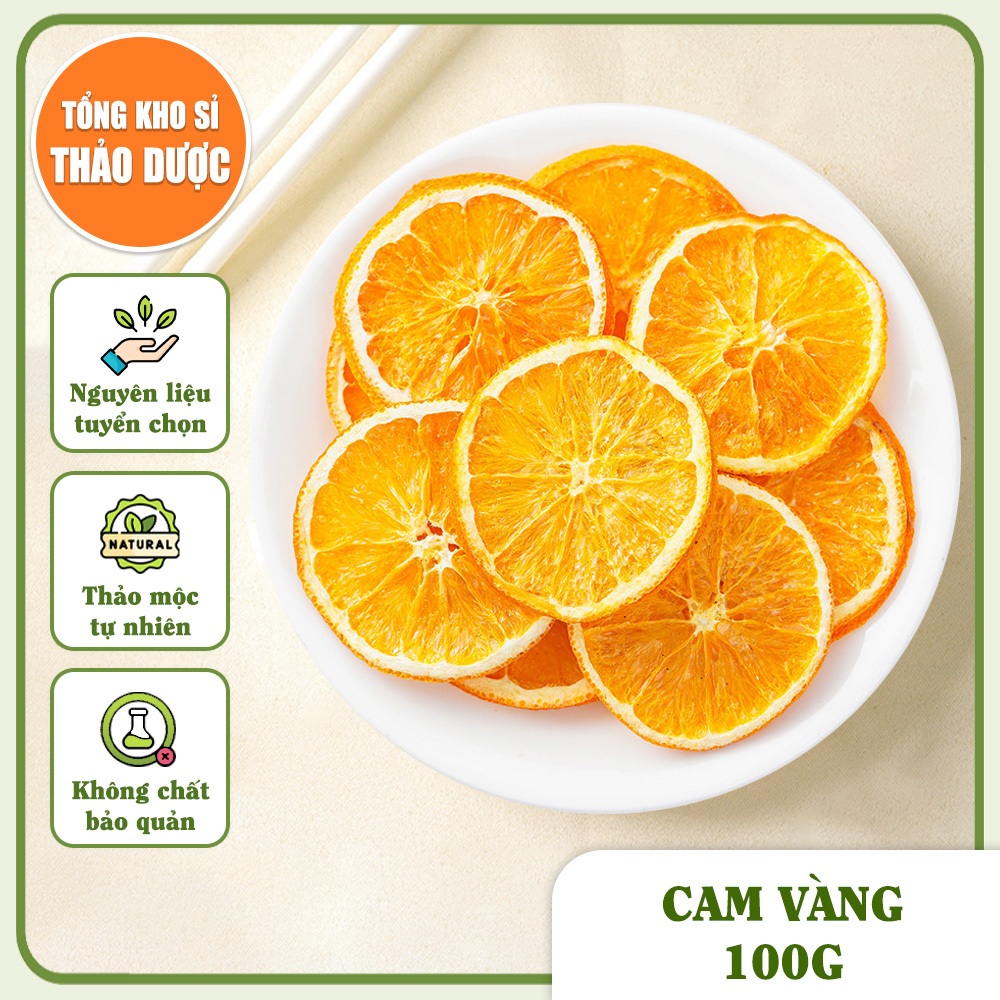 Cam vàng sấy khô 100g, trà cam vàng, thái lát đẹp, nguyên miếng, dùng pha trà, trang trí, decor