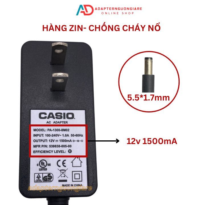 Củ Adapter nguôn đàn Casio CTK 811EX 12v chân thường