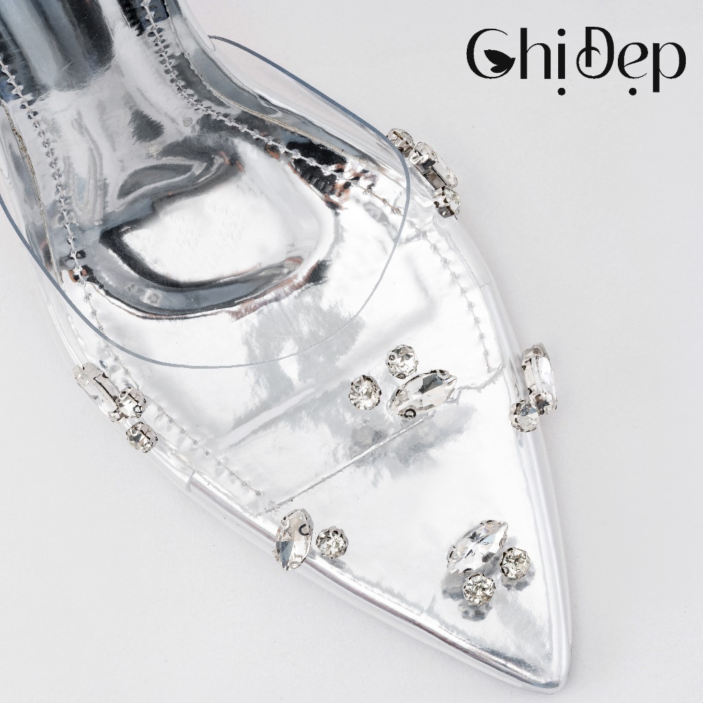 Guốc cao gót quai trong Chị Đẹp Store Mika đính đá, có hậu bít mũi 9 phân, guốc đính đá 7 phân mã D139 | BigBuy360 - bigbuy360.vn