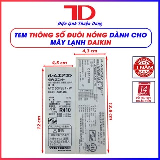 Tem thông số máy lạnh DAIKIN nội địa